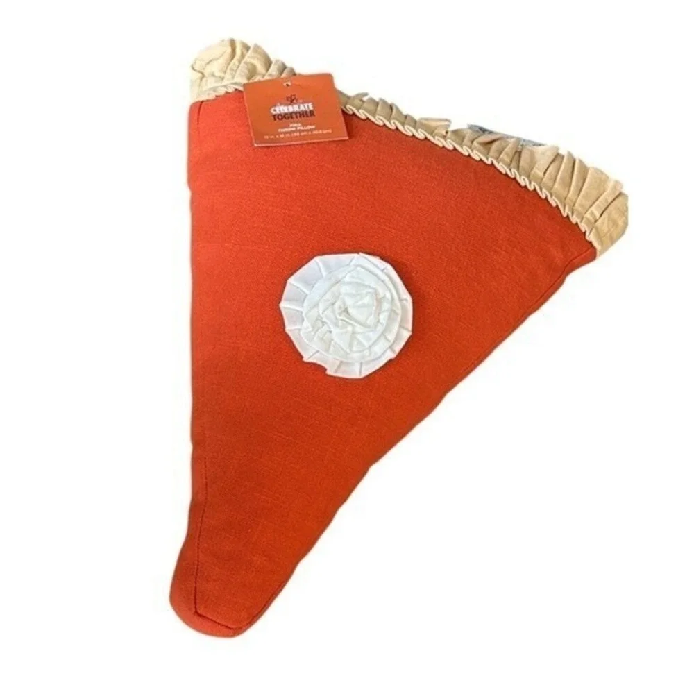 Celebrate Together Oversized Orange Plaid Pumpkin & Pie Slice Accent Pillow NEW